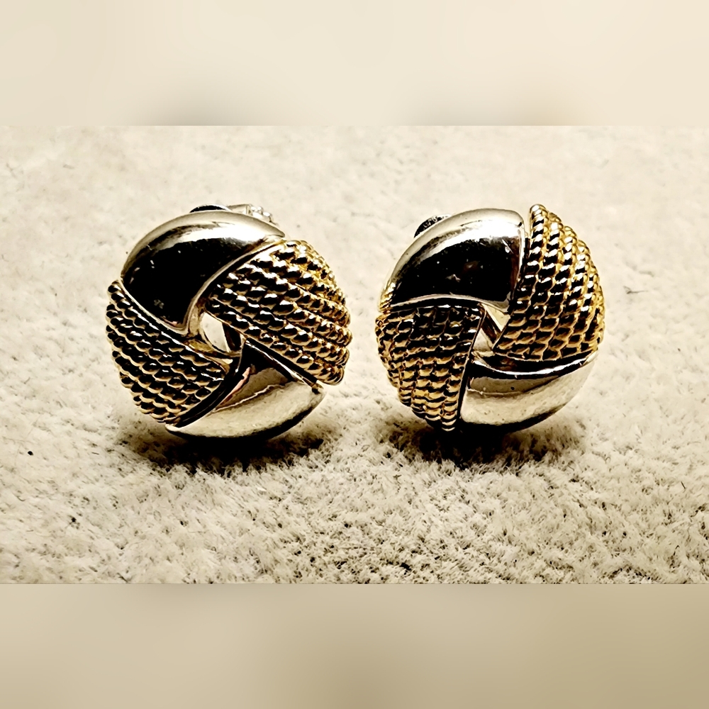 Napier textured gold and silver tone celtic knot clip on screwback earrings